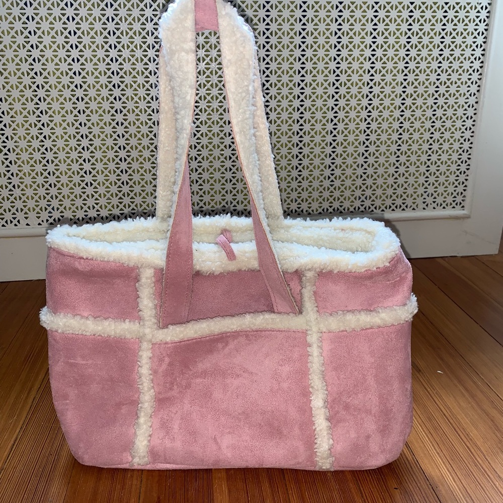 Faux pink sheepskin bag